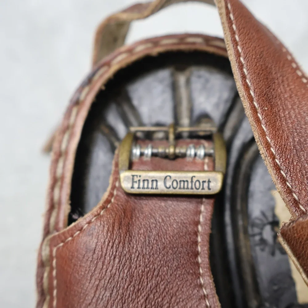 Finn Comfort Sandals Women 37 7 Brown Leather Triple Strap Comfort Walk Germany